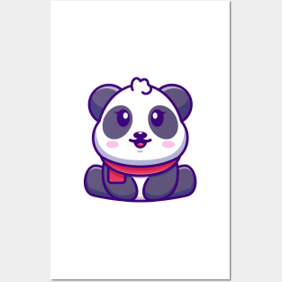 Cute baby panda sitting cartoon illustration Posters and Art